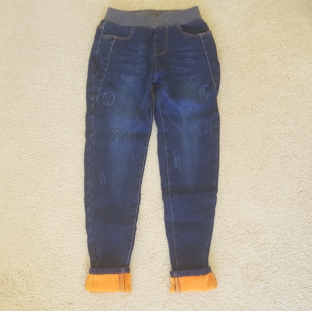 Warm Fleecy Lined Denim Pull On Leggings